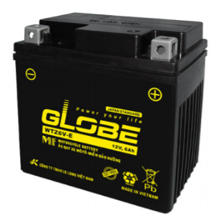 ẮC QUY KHỞI ĐỘNG XE MÔ TÔ GLOBE 12V-6AH (10HR), WTZ6V-E